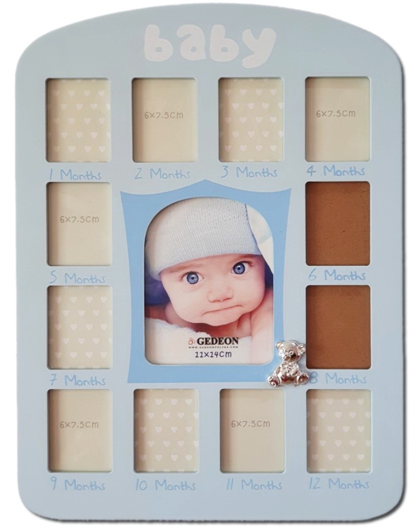 Rama foto bebe 13 poze (lemn), albastra - (33x40x1 cm)