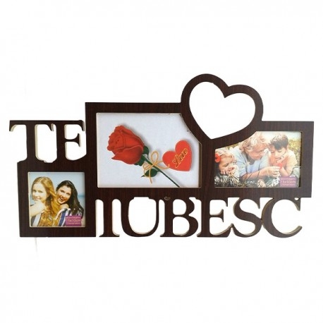 Rama foto din lemn maro - TE IUBESC - 3 poze (50x27 cm) Rama foto din lemn maro - TE IUBESC - 3 poze (50x27 cm)