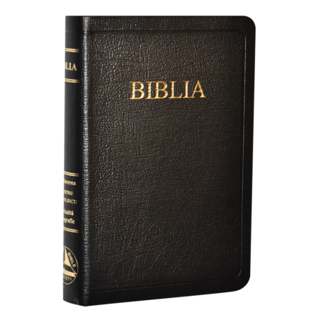 Biblia din piele autentica, marime medie, neagra, fara fermoar, margini aurii, cuv. lui Isus in rosu [052 PA]