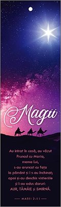Semn de carte cu panglica mov - Verset:  " Magii au intrat în casă, au văzut Pruncul cu Maria, mama Lui, s-au aruncat cu fața pământului și I s-au închinat; apoi și-au deschis vistieriile și I-au adus daruri: aur, tămâie și smirnă. " Matei 2:11 Semn de carte cu panglica mov - Verset:  " Magii au intrat în casă, au văzut Pruncul cu Maria, mama Lui, s-au aruncat cu fața pământului și I s-au închinat; apoi și-au deschis vistieriile și I-au adus daruri: aur, tămâie și smirnă. " Matei 2:11