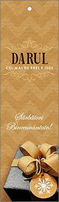 Semn de carte cu panglica maro -  Mesaj:  "Darul cel mai de preț e Isus. Sărbători Binecuvântate!" Semn de carte cu panglica maro -  Mesaj:  "Darul cel mai de preț e Isus. Sărbători Binecuvântate!"