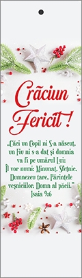 Semn de carte cu panglica rosie - Mesaj si Verset: Crăciun Fericit! - Isaia 9:6 Semn de carte cu panglica rosie - Mesaj si Verset: Crăciun Fericit! - Isaia 9:6
