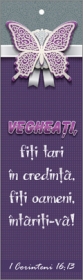 Semn de carte cu panglica gri  - Vegheati,fiti tari in credinta