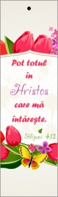 Semn de carte cu panglica alba  - "Pot totul in Hristos" Semn de carte cu panglica alba  - "Pot totul in Hristos"