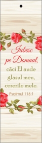 Semn de carte cu panglica verde kaki - " Iubesc pe Domnul, caci El aude glasul meu, cererile mele." Psalmul 116:1 [64]