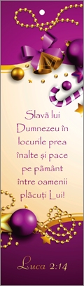 Semn de carte cu panglica aurie -  Verset: " Slavă lui Dumnezeu în locurile preaînalte și pace pe pământ între oamenii plăcuți Lui! " Luca 2:14 Semn de carte cu panglica aurie -  Verset: " Slavă lui Dumnezeu în locurile preaînalte și pace pe pământ între oamenii plăcuți Lui! " Luca 2:14