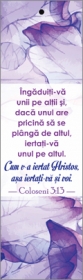 Semn de carte cu panglica mov deschis  - Ingaduiti-va unii pe altii Semn de carte cu panglica mov deschis  - Ingaduiti-va unii pe altii