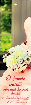 Semn de carte cu panglica crem  - "  O femeie cinstita este mai de pret decat margaritarele !" Semn de carte cu panglica crem  - "  O femeie cinstita este mai de pret decat margaritarele !"