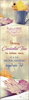 Semn de carte cu panglica galbena - " Strang cuvantul tau in inima mea !"