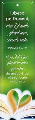 Semn de carte cu panglica verde deschis - "  Iubesc pe Domnul,caci el aude glasul meu !" Semn de carte cu panglica verde deschis - "  Iubesc pe Domnul,caci el aude glasul meu !"