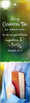 Semn de carte cu panglica verde - verset : "Strâng Cuvântul Tău în inima mea" Psalmul 119:11 [65]