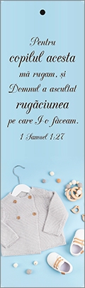 Semn de carte cu panglica albastră-  Verset:  "Pentru copilul acesta mă rugăm, și Domnul a ascultat rugăciunea pe care Io făceam. " 1 Samuel 1:27 Semn de carte cu panglica albastră-  Verset:  "Pentru copilul acesta mă rugăm, și Domnul a ascultat rugăciunea pe care Io făceam. " 1 Samuel 1:27