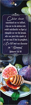 Semn de carte cu panglica  mov inchis - Verset: "Chiar dacă smochinul nu va înflori, vița nu va da niciun rod... " Habacuc 3:17-18 Semn de carte cu panglica  mov inchis - Verset: "Chiar dacă smochinul nu va înflori, vița nu va da niciun rod... " Habacuc 3:17-18