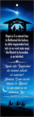 Semn de carte cu panglica albastru închis -  Verset: După ce S-a născut Isus în Betleemul din Iudeea... - Matei 2:1-2 Semn de carte cu panglica albastru închis -  Verset: După ce S-a născut Isus în Betleemul din Iudeea... - Matei 2:1-2