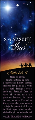 Semn de carte cu panglica albastru închis - Mesaj si Verset: S-a născut Isus - Matei 2:9-11 Semn de carte cu panglica albastru închis - Mesaj si Verset: S-a născut Isus - Matei 2:9-11