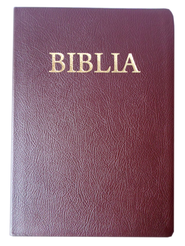 Biblia pentru amvon, foarte mare, piele, visinie, aurita, materiale ajutatoare, cu cruce [093 P]