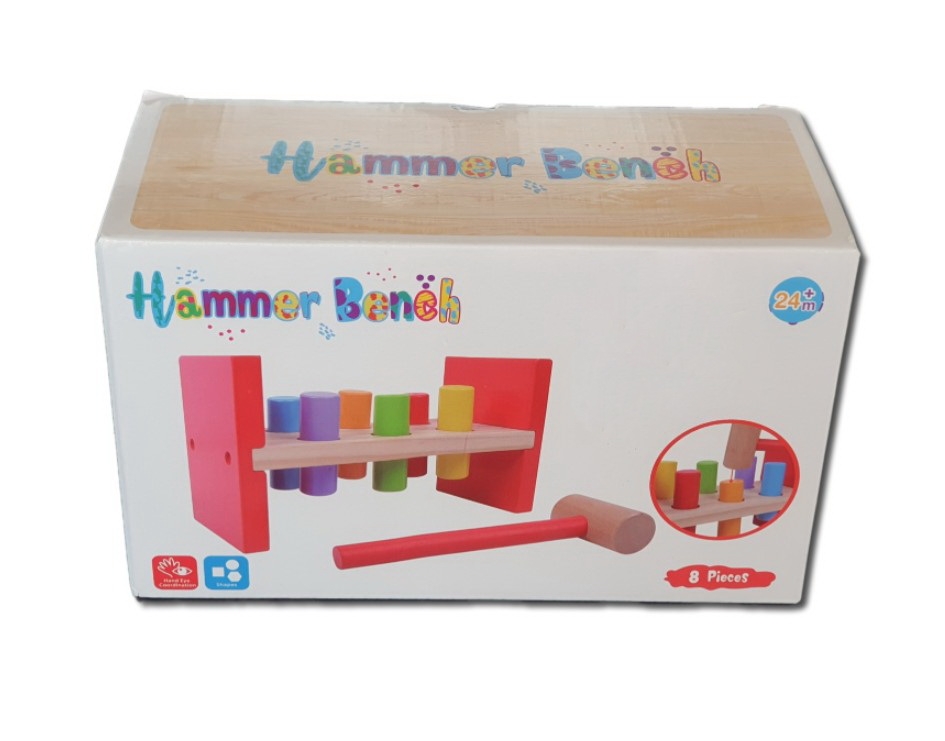 Jucarie educativa cu ciocan din lemn pentru copii 24m+ Jucarie educativa cu ciocan din lemn pentru copii 24m+