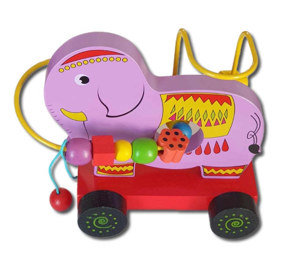 Jucarie din lemn cu bile si roti - Elefant Jucarie din lemn cu bile si roti - Elefant