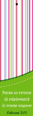 Semn de carte cu panglica mov -  Verset:  "Pacea lui Hristos să stăpânească în inimile voastre!" Coloseni 3:15   [06]