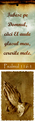 Semn de carte cu panglica maro -   Verset:  "Iubesc pe Domnul, căci El aude glasul meu, cererile mele." Psalmul 116:1    [09]