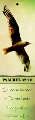Semn de carte cu panglica verde -    Verset:  "Cel ce se încrede în Domnul este înconjurat cu îndurarea Lui." Psalmul 32:10    [10]