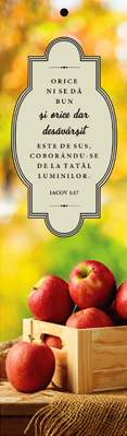 Semn de carte cu panglica roșie -  Verset:  "Orice ni se dă bun şi orice dar desăvârşit este de sus, coborându-se de la Tatăl luminilor." Iacov 1:17  [23]
