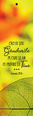 Semn de carte cu panglica portocalie -   Verset:  "Căci Eu ştiu gândurile pe care le am cu privire la tine." Ieremia 29:11   [31]