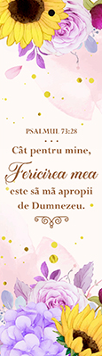 Semn de carte cu panglica galbenă-    Verset:  "Cât pentru mine, fericirea mea este să mă apropii de Dumnezeu." Psalmul 73:28  [35]