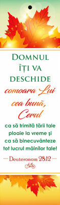 Semn de carte cu panglica verde  -   Verset:  "Domnul îţi va deschide comoara Lui cea bună, cerul, ca să trimită ţării tale ploaie la vreme şi ca să binecuvânteze tot lucrul mâinilor tale!" Deuteronom 28:12     [41]