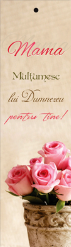 Semn de carte cu panglica  roz -  Text:  "Mama  Mulţumesc lui Dumnezeu pentru tine!   [65]