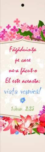 Semn de carte cu panglica  roz -     Verset:  "Făgăduinţa pe care ne-a făcut-o El este aceasta: viaţa veşnică!" 1 Ioan 2:25    [69]