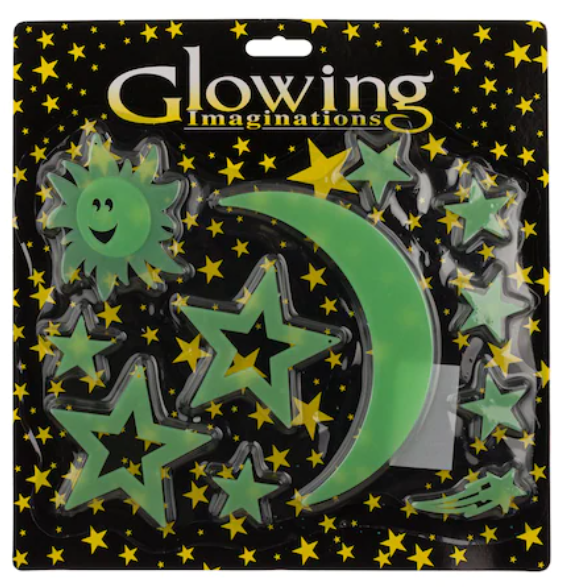 Set 11 stickere fosforescente cu luna si stele pentru perete, Lioness, 28 x 28 cm