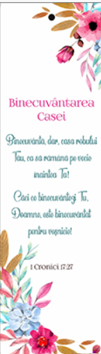 Semn de carte cu panglica roz  -  Verset:  "Binecuvântă, dar, casa robului Tău, ca să rămână pe vecie înaintea Ta! Căci ce binecuvântezi Tu, Doamne, este binecuvântat pentru veşnicie!" 1 Cronici 17:27  [77]