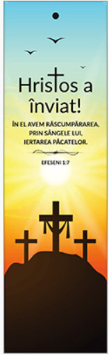 Semn de carte cu panglica albastră  -    Text și verset:  Hristos a înviat! „În El avem răscumpărarea, prin sângele Lui, iertarea păcatelor.” Efeseni 1:7  [84]