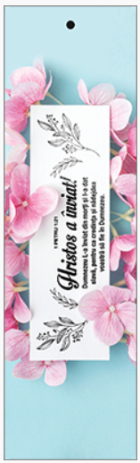 Semn de carte cu panglica albastră  -  Text și verset:  Hristos a înviat! "Dumnezeu L-a înviat din morţi şi I-a dat slavă, pentru ca credinţa şi nădejdea voastră să fie în Dumnezeu." 1 Petru 1:21  [89]