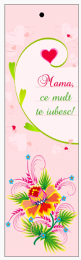 Semn de carte cu panglica roz -  Text:  "Mama, ce mult te iubesc!"      [100]