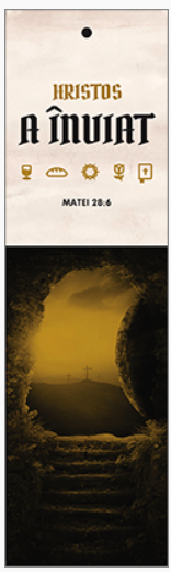Semn de carte cu panglica crem  -  Text și verset:  „Hristos a înviat” Matei 28:6    [113]