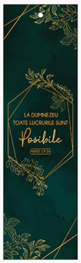 Semn de carte cu panglica verde  -   Verset:  „La Dumnezeu toate lucrurile sunt posibile.” Matei 19:26    [114]