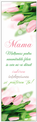 Semn de carte cu panglica roz -   Text:  "Mama, mulţumesc pentru nenumăratele feluri în care mi-ai dăruit iubirea, înţelepciunea şi puterea ta!"    [119]