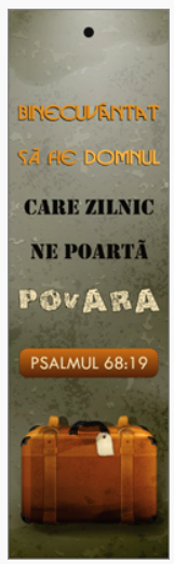 Semn de carte cu panglica maro  -   Verset:  "Binecuvântat să fie Domnul, care zilnic ne poartă povara" Psalmul 68:19    [123]