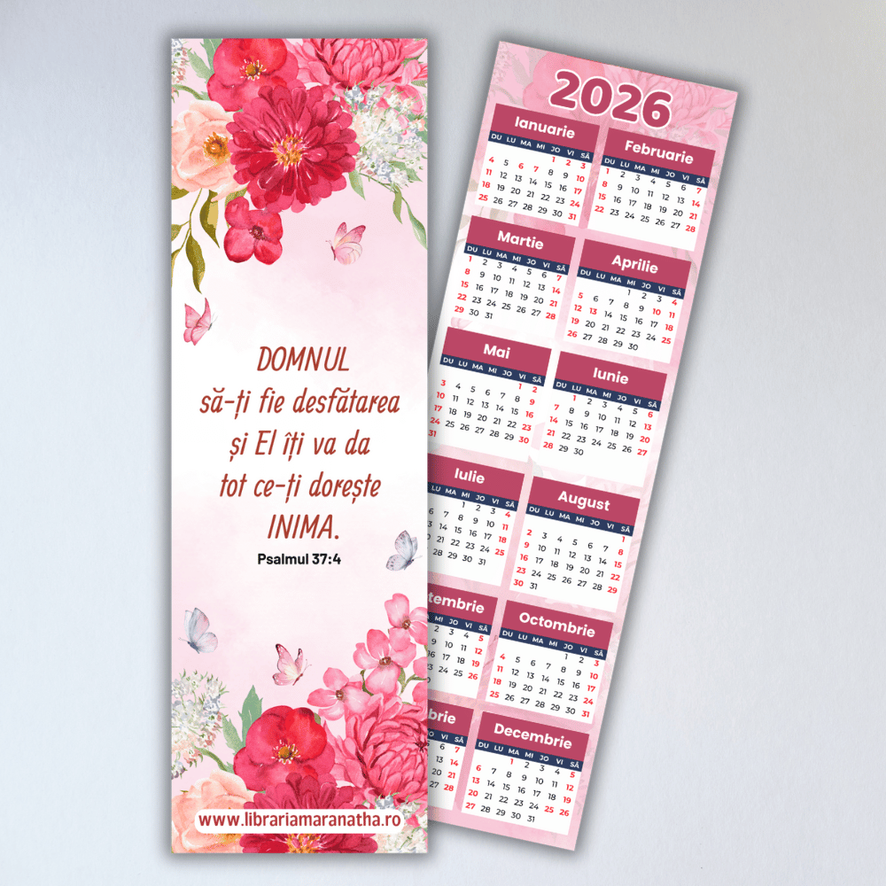 Semn de carte cu CALENDAR 2026 fata/verso - Domnul sa-ti fie desfatarea Semn de carte cu CALENDAR 2026 fata/verso - Domnul sa-ti fie desfatarea