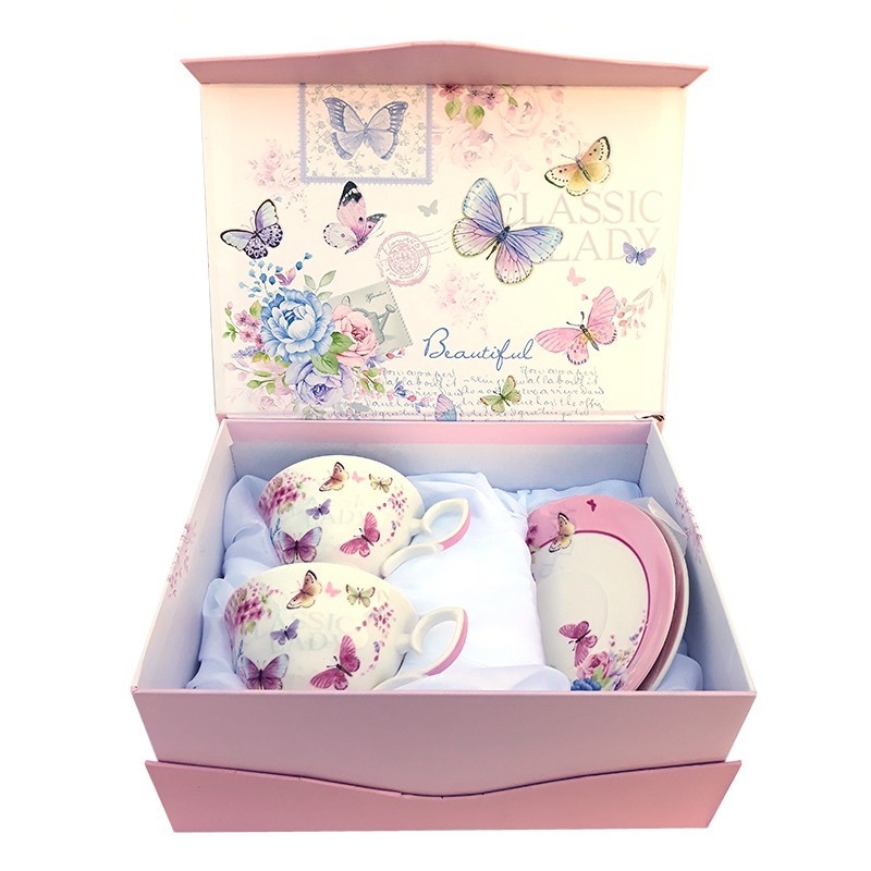 Set 2 cesti cu farfurii - fluturi Set 2 cesti cu farfurii - fluturi