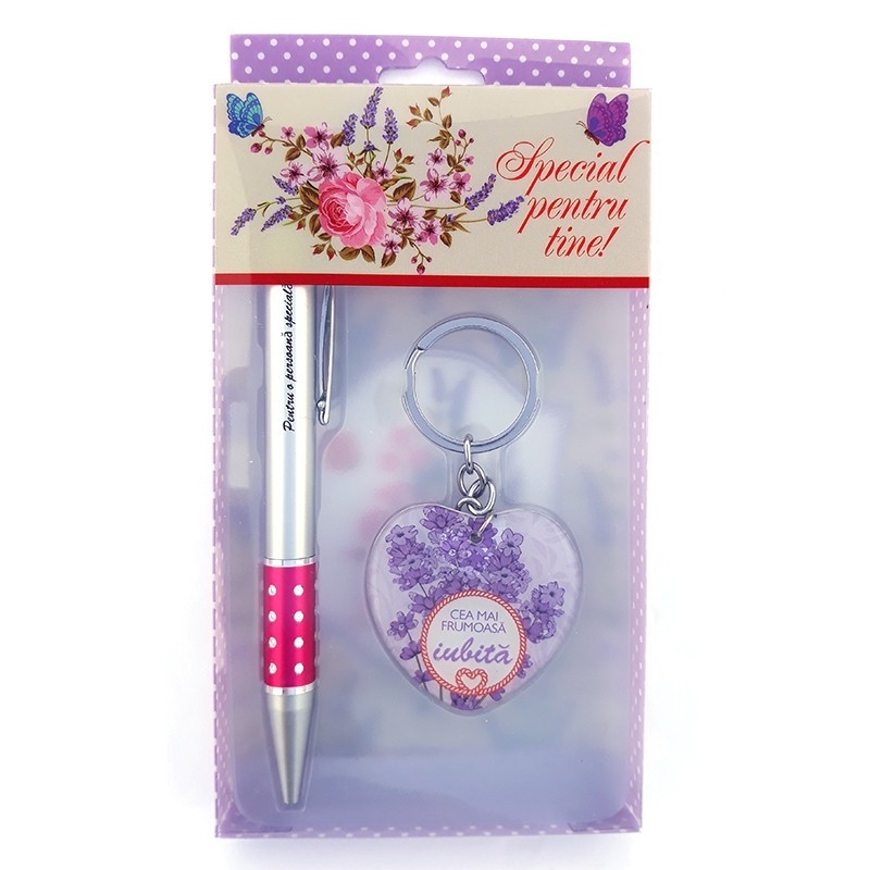 Set breloc cu pix - Cea mai frumoasa iubita Set breloc cu pix - Cea mai frumoasa iubita