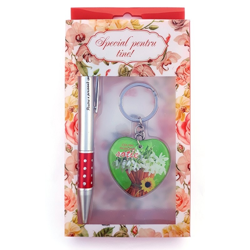 Set breloc cu pix - Cea mai frumoasa sotie Set breloc cu pix - Cea mai frumoasa sotie