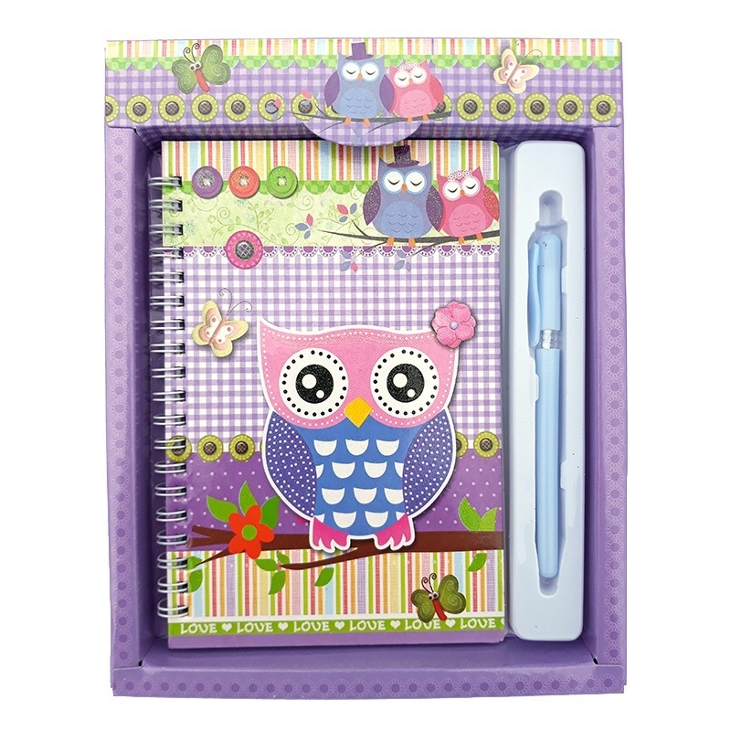 Set carnet cu pix - Bufnite mov (18x22 cm) Set carnet cu pix - Bufnite mov (18x22 cm)