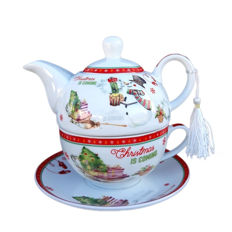 Set ceainic ceramica cu motiv Craciun Set ceainic ceramica cu motiv Craciun