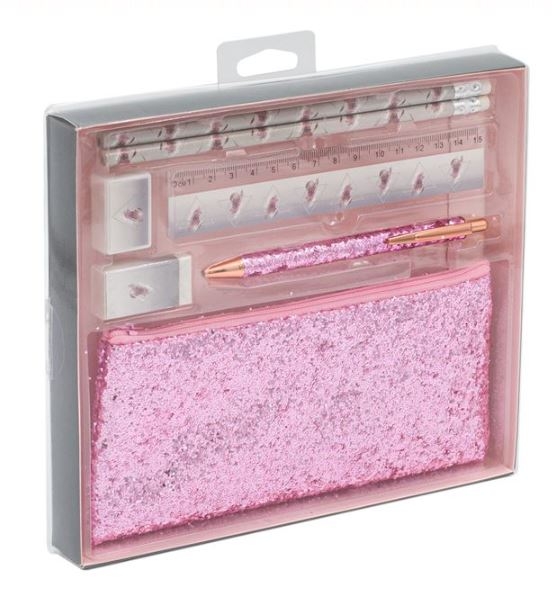 Set scolar, 7 piese - Penar roz glitter Set scolar, 7 piese - Penar roz glitter