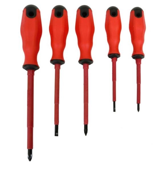 Set surubelnite cu varf magnetic si manere de cauciuc, rosu-negru - 5 buc. Set surubelnite cu varf magnetic si manere de cauciuc, rosu-negru - 5 buc.