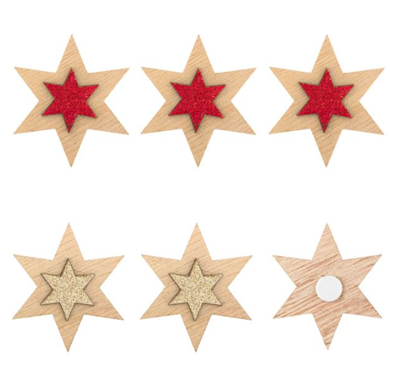 Autocolante decorative de Craciun - Stea din lemn, 6 buc. Autocolante decorative de Craciun - Stea din lemn, 6 buc.