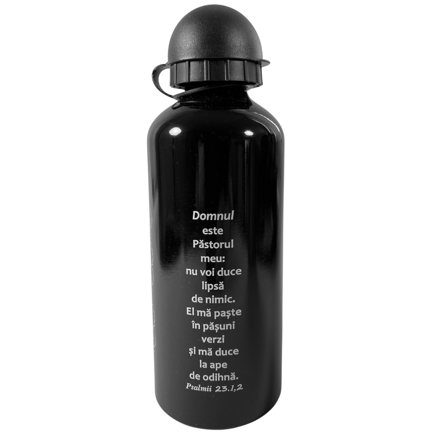 Bidon metalic pentru copii - "Domnul este Păstorul meu..." (negru) Bidon metalic pentru copii - "Domnul este Păstorul meu..." (negru)